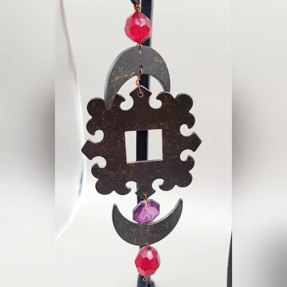 Decorative Black Metal Candle Holders with Red & Pink Accent Charms - Set of 3